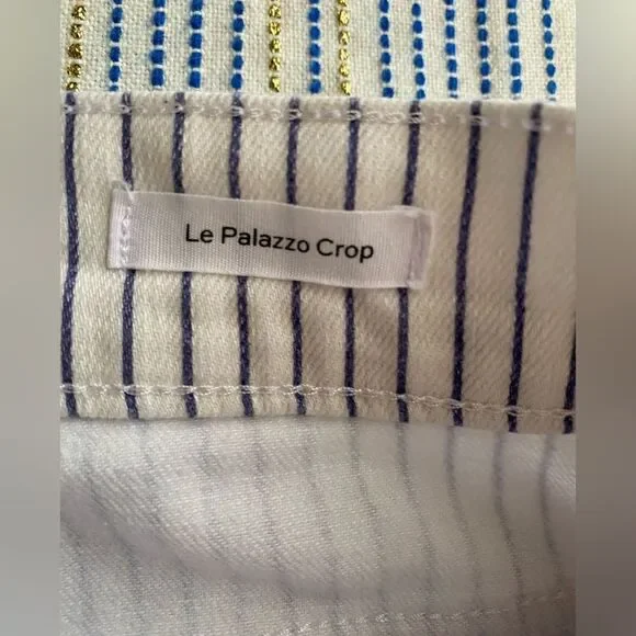 FRAME Le Palazzo Crop High-Rise Striped Wide-Leg Womens Jean White Blue Raw 29 - Picture 8 of 15